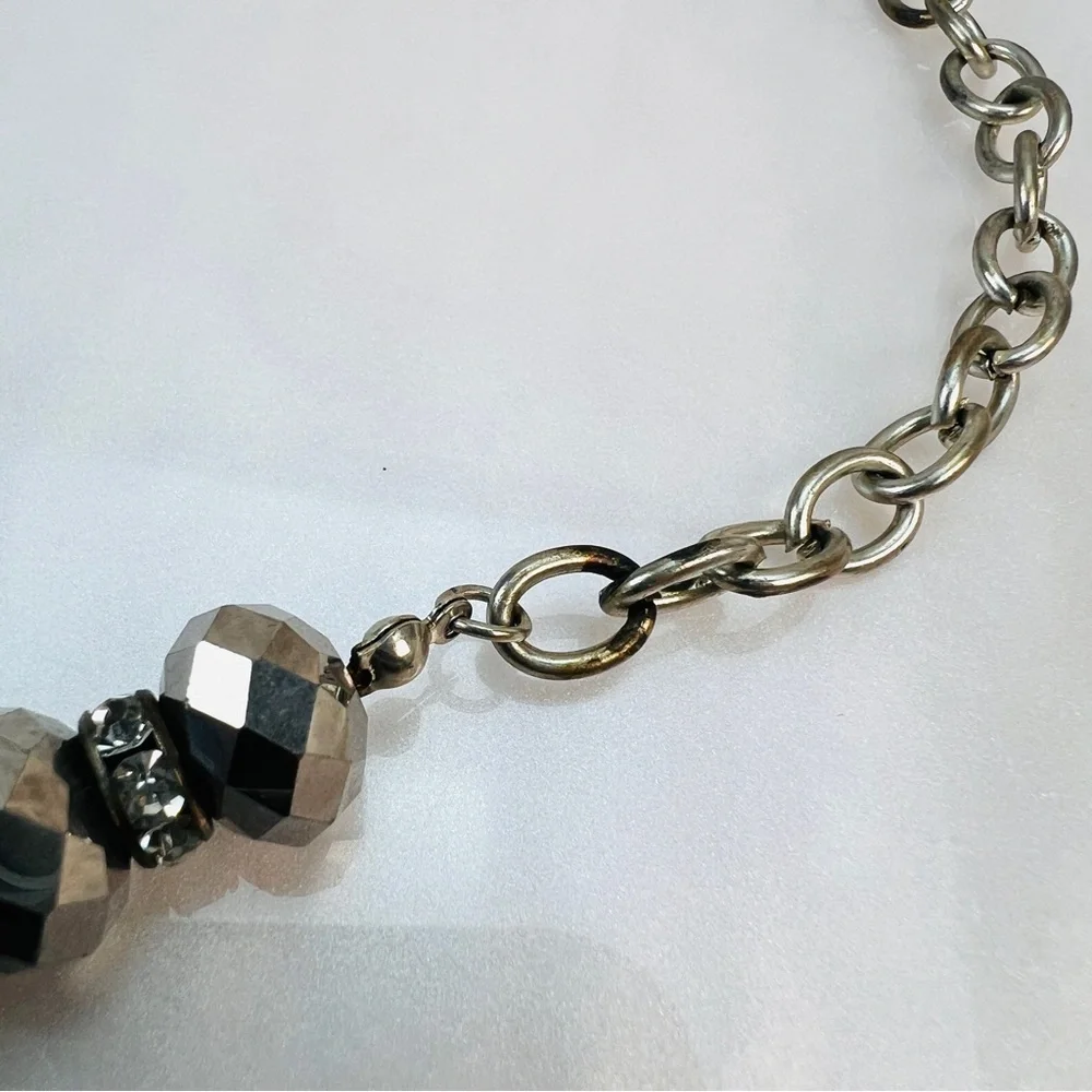 Gorgeous, heavy, weighted, silvertone, reflective costume necklace